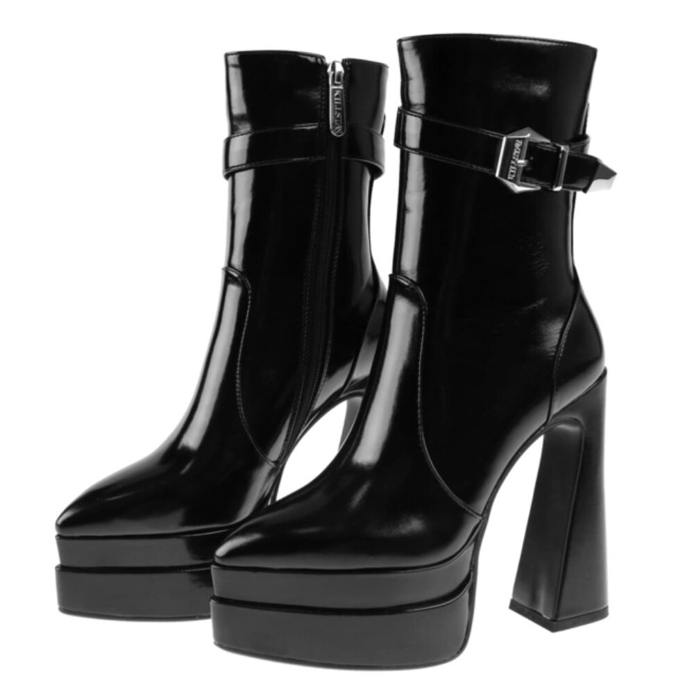 NWT Killstar Sharpness Black PU Boots - Picture 2 of 4